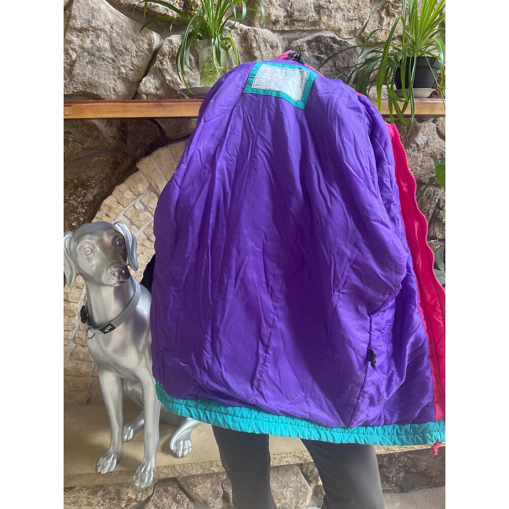 Vintage Fleet St Ltd 80's Full Zip Ski Jacket Multi Color Teal Purple Pink SZ L - Picture 6 of 8
